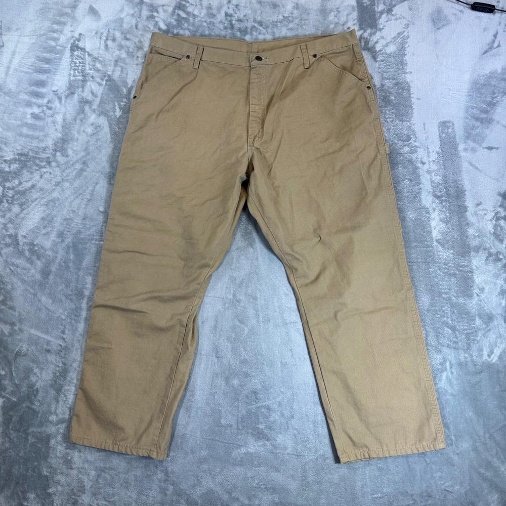 Wrangler Carpenter Pants Mens Size 42x29‎ Tan Khaki Canvas Utility